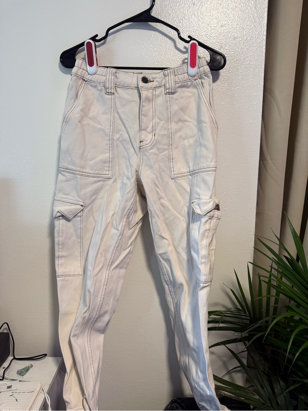 PacSun Cream Utility Cargo Pants with Contrast Stitching
